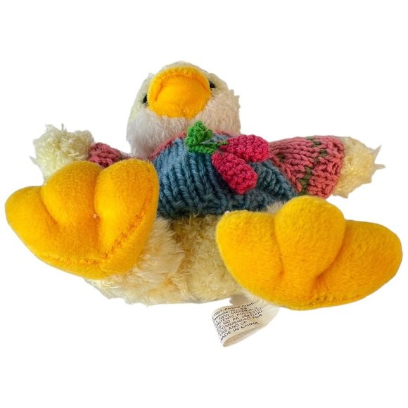 1997 Chrisha Playful Plush Duck In Knit Sweater 8 Inch Easter Stuffed Animal Toy - Picture 6 of 6